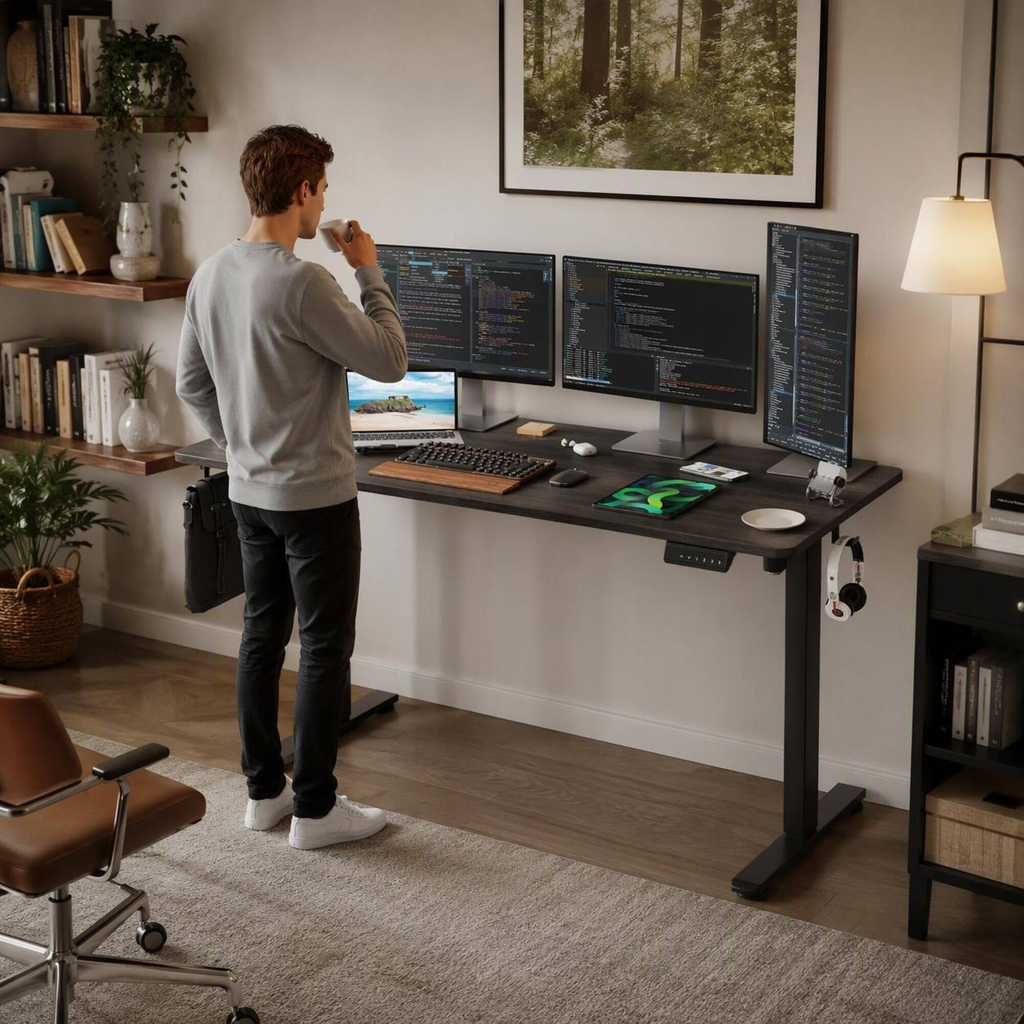 RYHNUYNE STARY Electric Standing Desk, 40 x 24 inch Carbon Steel ...
