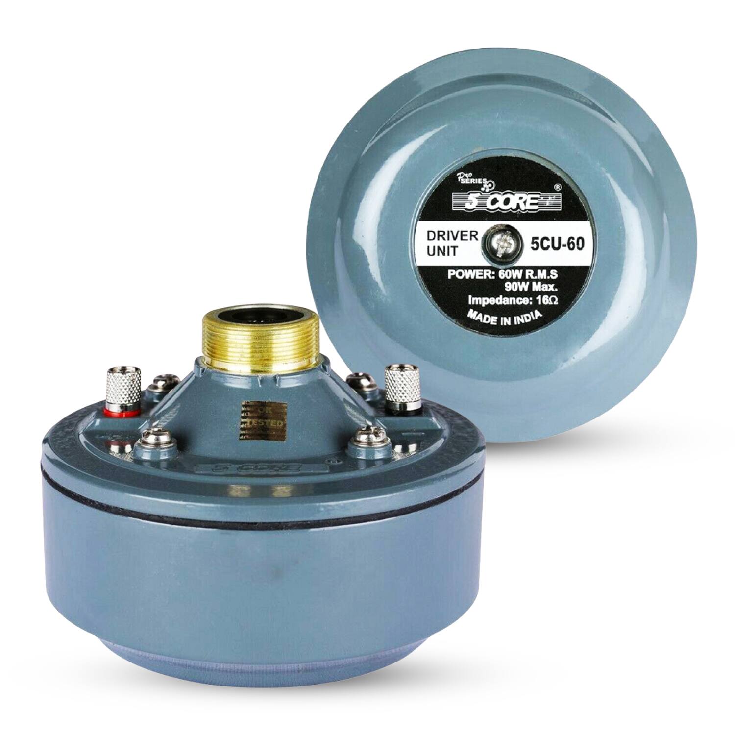 5 CORE - Compression Driver 600W Peak Aluminium Tweeter Diaphragm 16 Ohm Throat Twist Horn Speaker - Gray