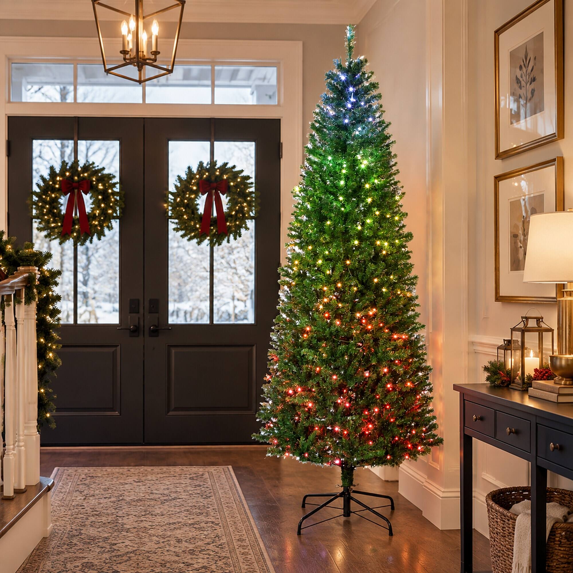 Alt View 2. RYHNUYNE - 7 Ft Artificial Christmas Tree With Realistic Branches, Hinged Design Metal Stand Easy Setup Full Holiday Decor - Green.