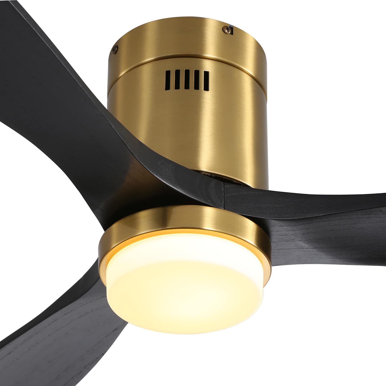 Sofucor - 52'' Flush Mount Ceiling Fan with Lights 3 Wood Blades & Remote Outdoor Indoor Ceiling Fans for Bedroom/Farmhouse/Patio - Gold-black