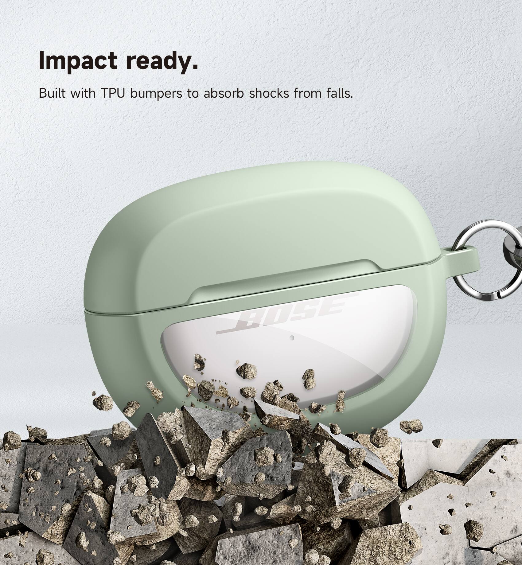 Impact ready.  
Built with TPU bumpers to absorb shocks from falls.