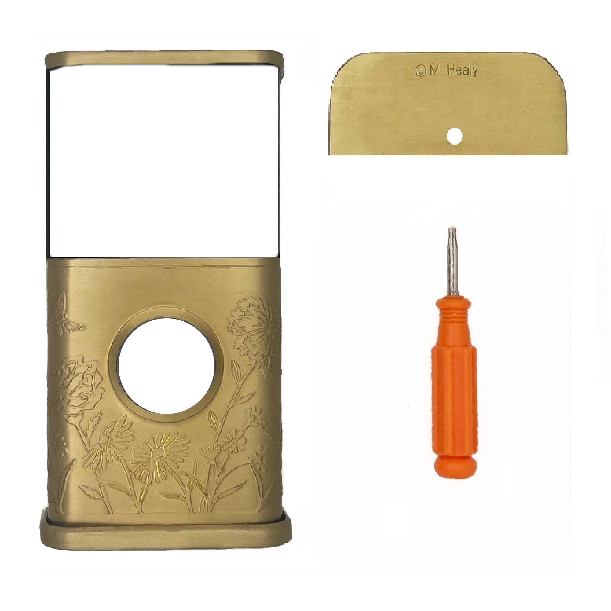 Back. Michael Healy - Garden Video Doorbell Cover (Ring 3, 3 Plus, 4, Battery Plus and Battery Pro) - Satin Brass.
