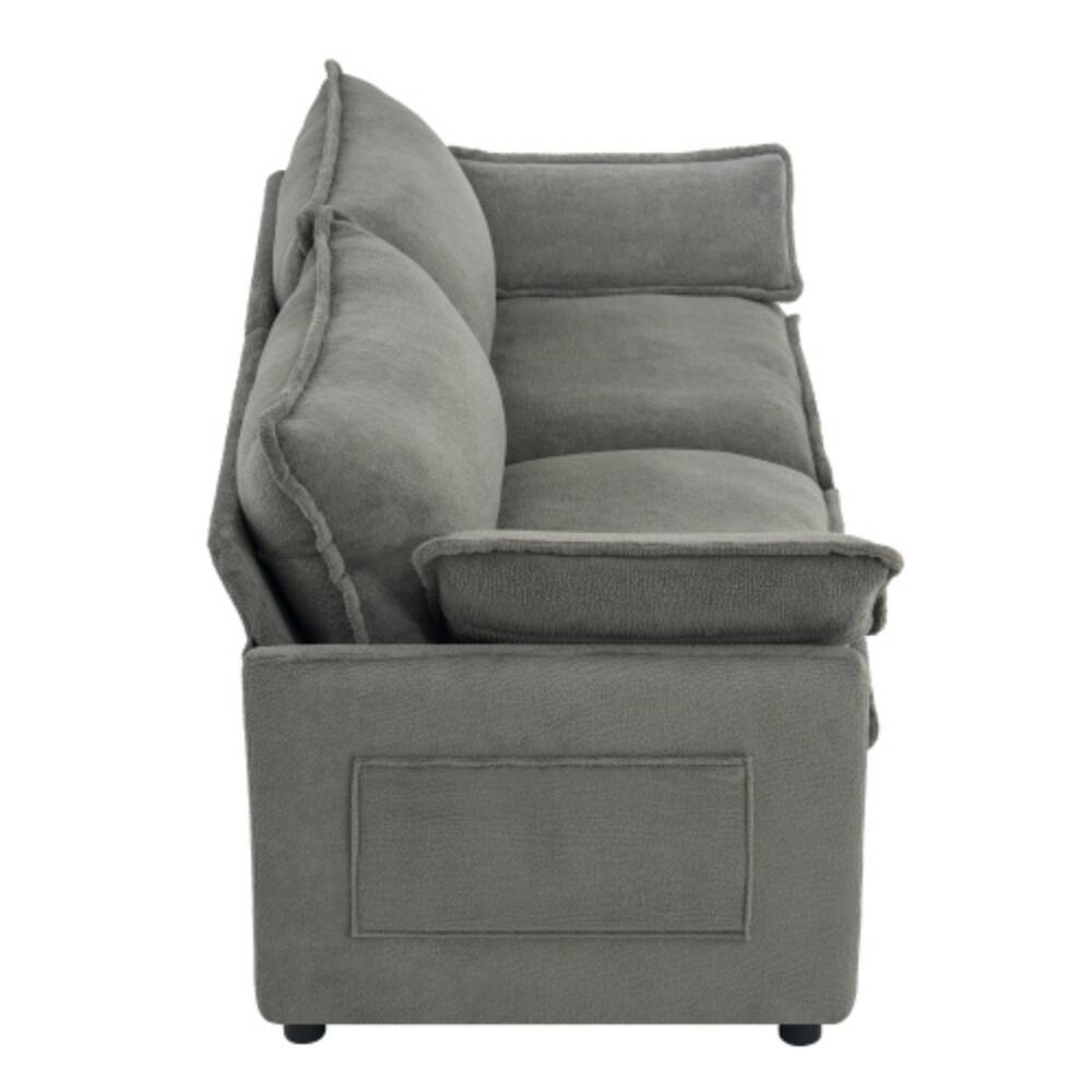 Alt View 3. LUCKY ONE - 67.7" Modern Loveseat Sofa Plush Upholstered w/ Double-Layer Cushion Side Pockets - Grey.