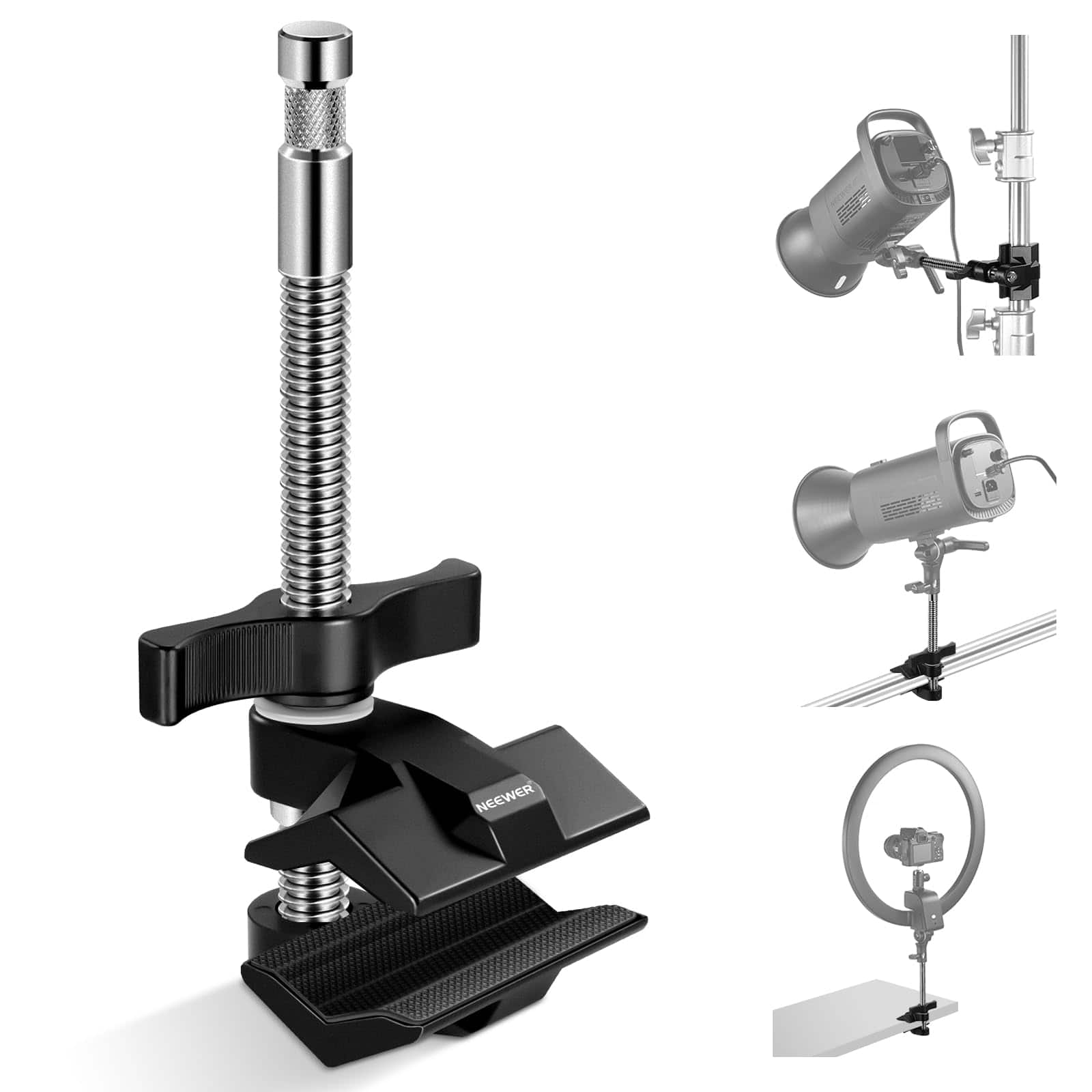 Neewer - Heavy-Duty End Jaw Grip for C-Stand - 5/8" Steel Shaft Clamp with Anti-Twist for LED Lights