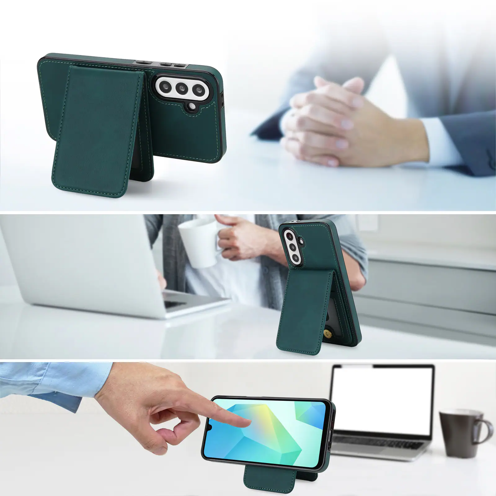Back. Dteck - Detachable Magnetic Wallet Case for Samsung Galaxy A17 5G,Retro RFID Blocking PU Leather Folio Cover with Card Holder - Green.