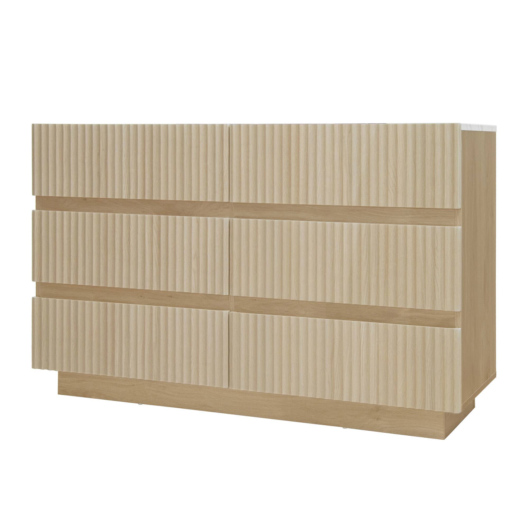 Alt View 7. Spaco - Spaco 47.24" Fluted Modern 6-Drawer Dresser, Double Dresser with LED, for Bedroom, Living Room, Hallway - Natural.