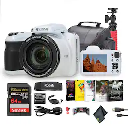 Bundle - Kodak - PIXPRO AZ425 20MP Digital Vlogging Camera +64GB Memory Card + More (White) - White Advanced