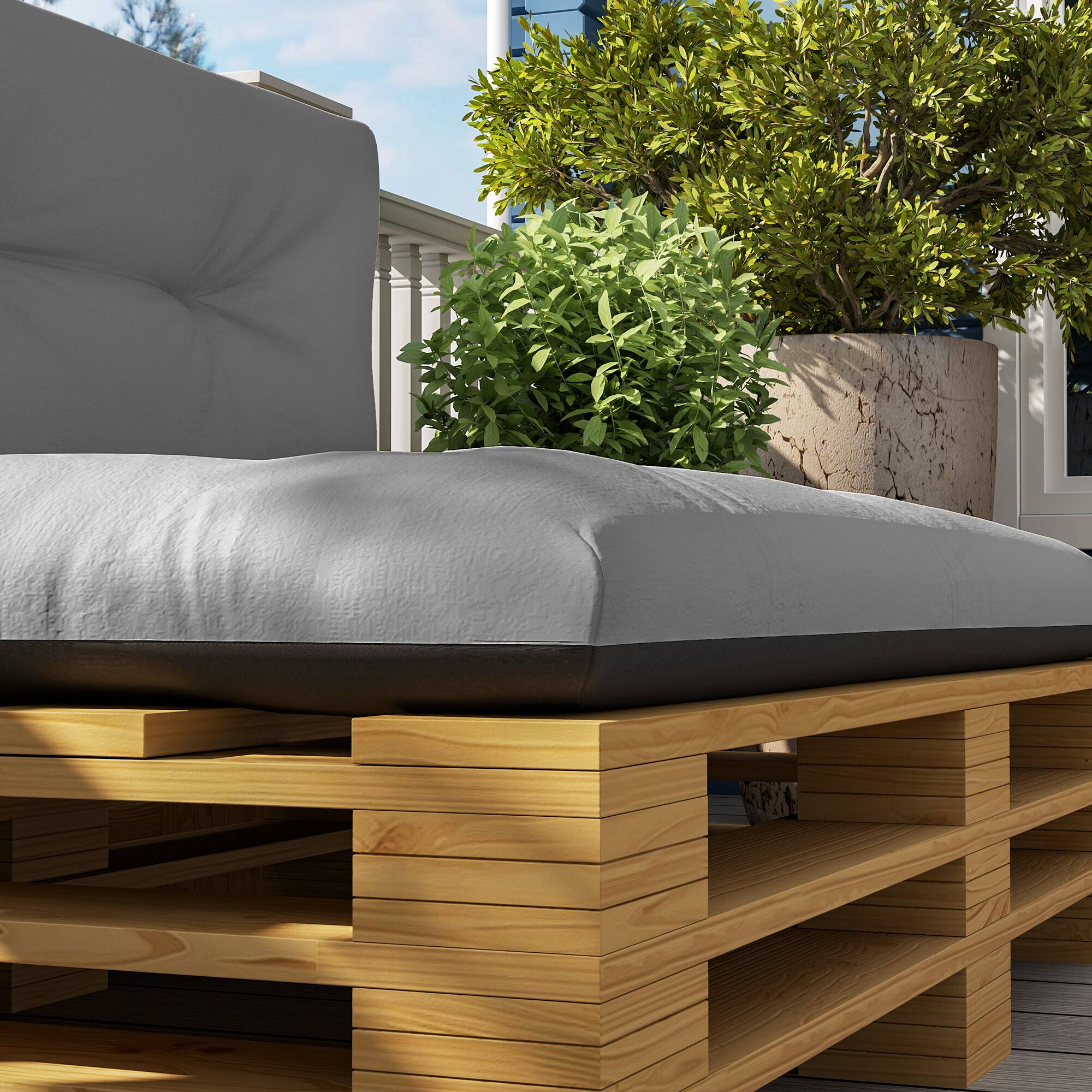 Alt View 8. Outsunny - 2 Seater Pallet Cushions Outdoor 3.9 in. Thick Replacement Pallet Sofa Cushions, Tufted Replacement Pads for Garden - Light Gray and Dark Gray.