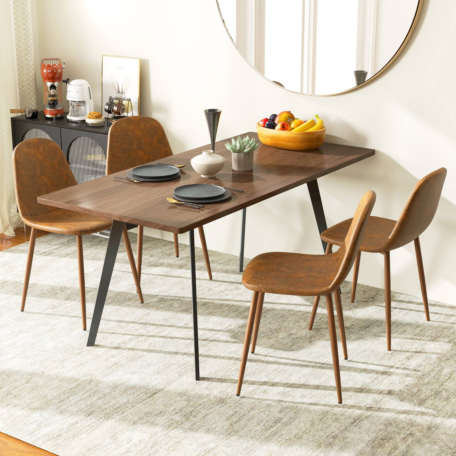 Alt View 1. Gymax - Gymax Dining Chair Set of 4 Faux PU Leather Upholstered Kitchen Chairs w/ Metal Legs - Brown.