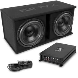 NVX - NPKG212 Dual 12" Bass Package (500W RMS) Loaded Dual 12" Sub Bass Kit with Slot Ported Box, Monoblock Amp & Remote