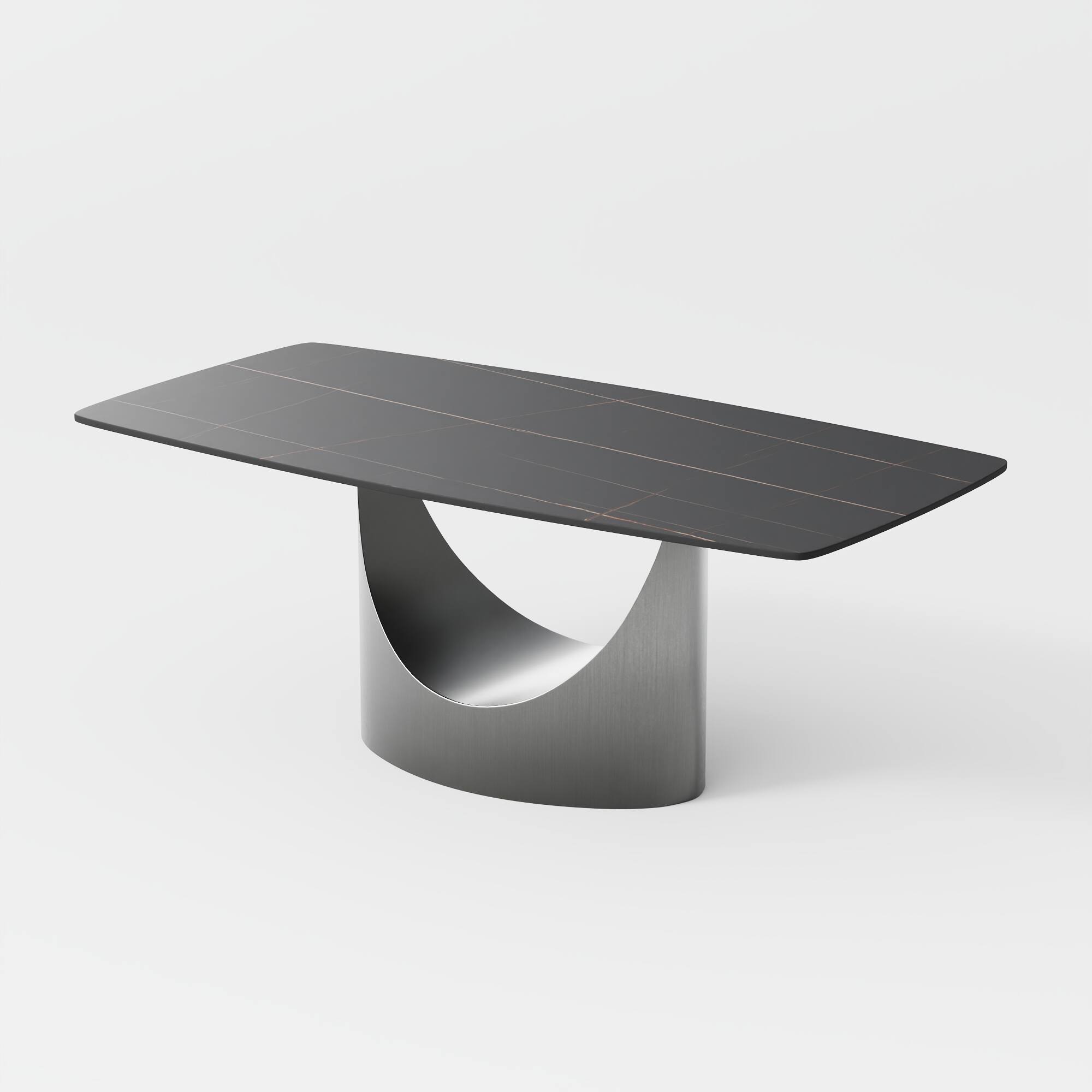Alt View 5. POVISON - 79" Modern Minimalist Dining Table for 6-8, Balck Rectangular Matte Sintered Stone Tabletop, Dark Gray Carbon Steel Leg - Matte Black Sintered Stone with Gray.