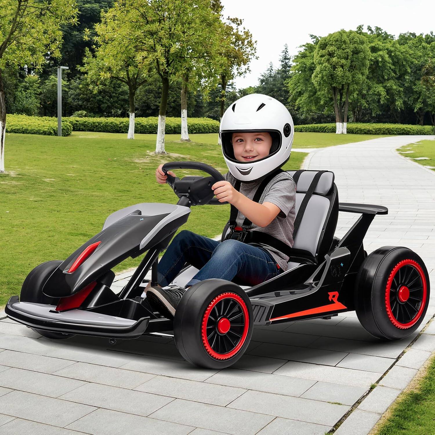 Alt View 3. GARVEE - Electric Drift Go Kart for Kids, Go Kart with Dual 200W Motor & 7AH Battery, 8.1MPH Max Speed, 5-Point Safety Belt - Black.