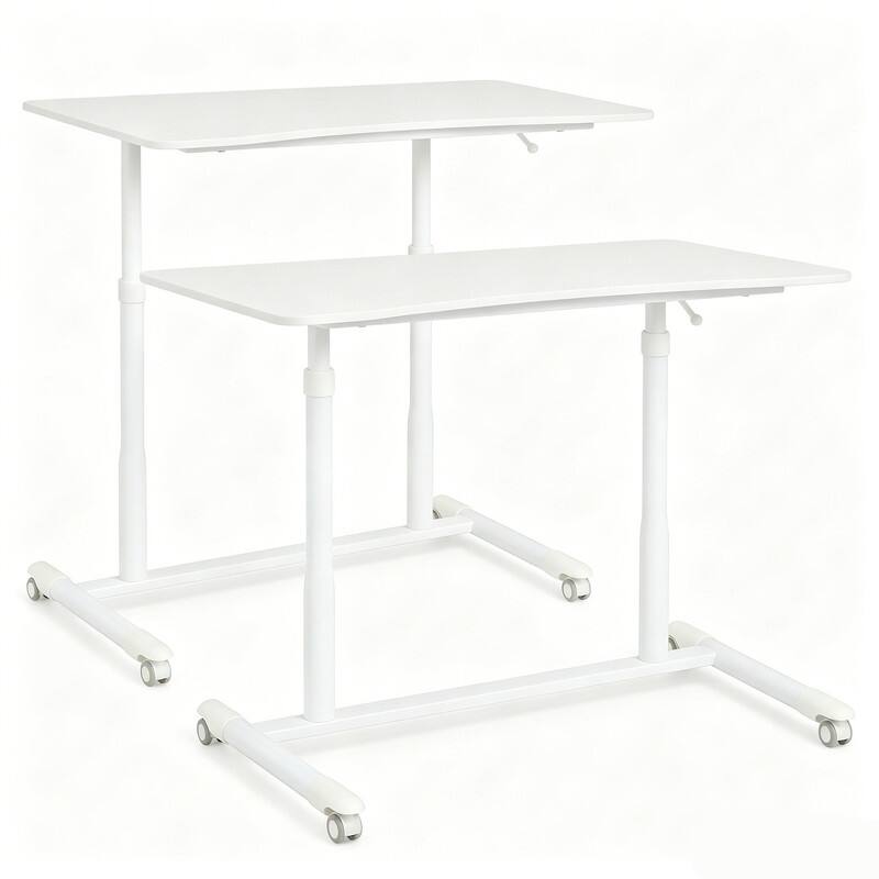 Alt View 5. WELLFOR - Standing Desk with Mobile Portable Rolling Wheels, Height Adjustable PC Laptop Notebook Rolling Table for Home Office - White.