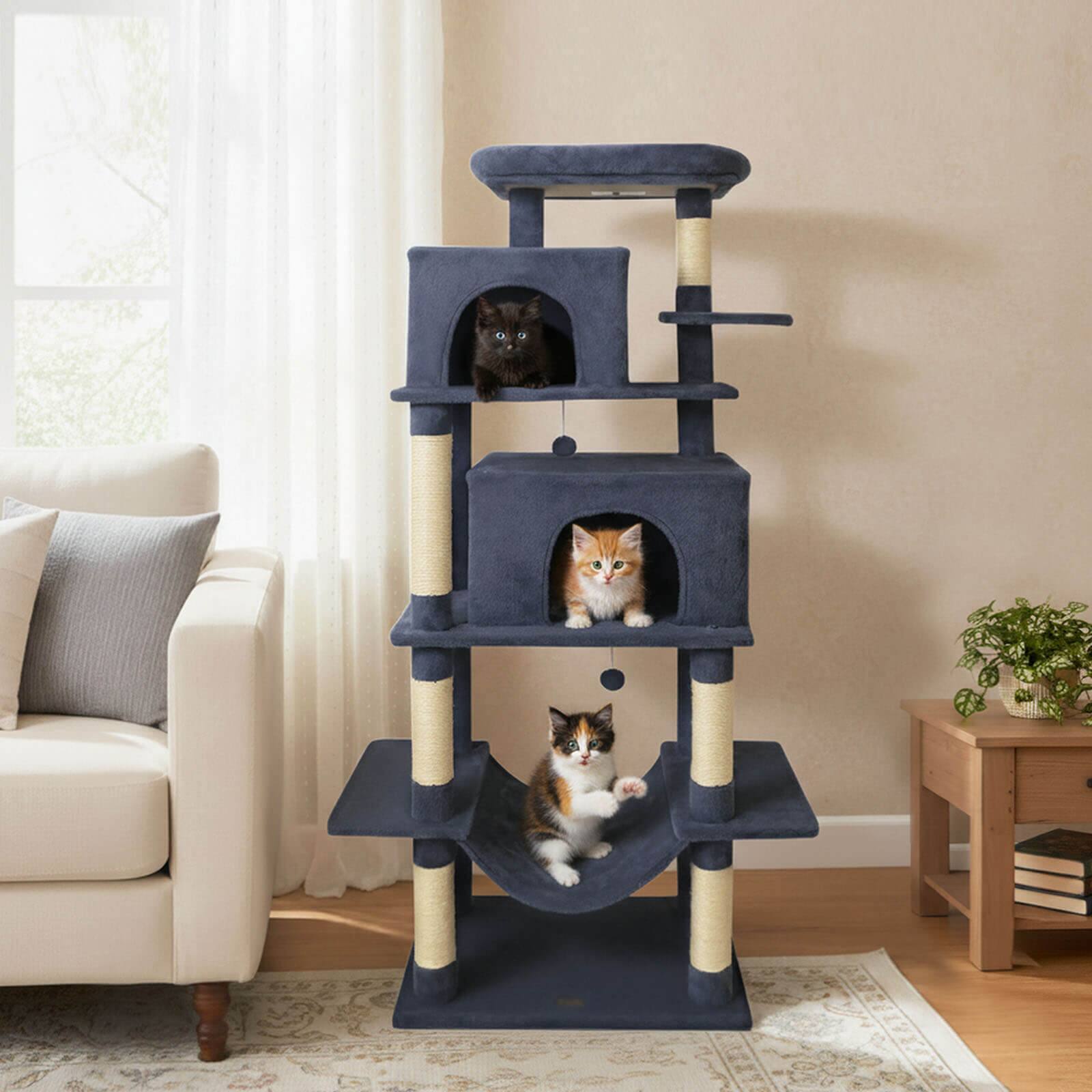 Alt View 3. Costway - Costway 70" Large Cat Tree for Indoor Cats with Plush Top Perch, Dual large Condos, Hammock.