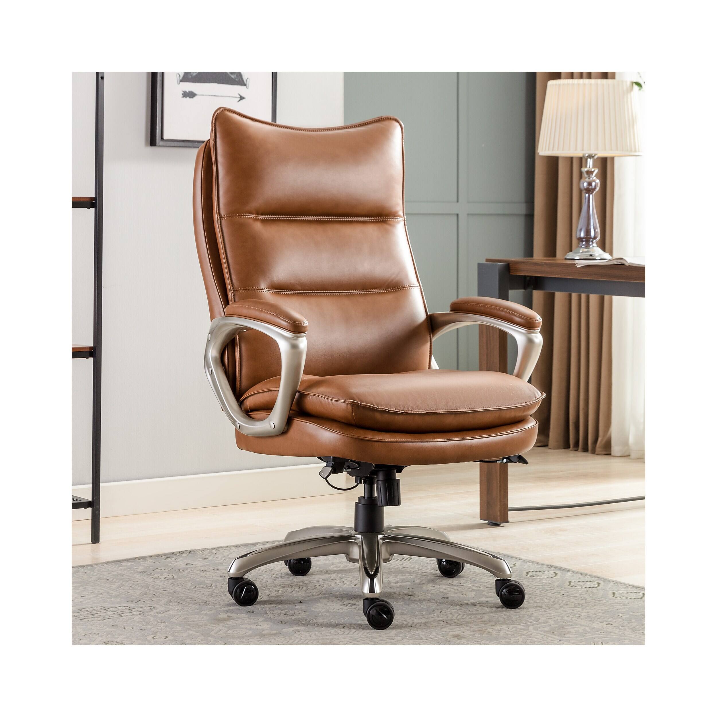 Alt View 1. La-Z-Boy - Jenkins Ergonomic Bonded Leather Swivel Executive Big & Tall Chair, Brown (60075-CAM) - Brown.