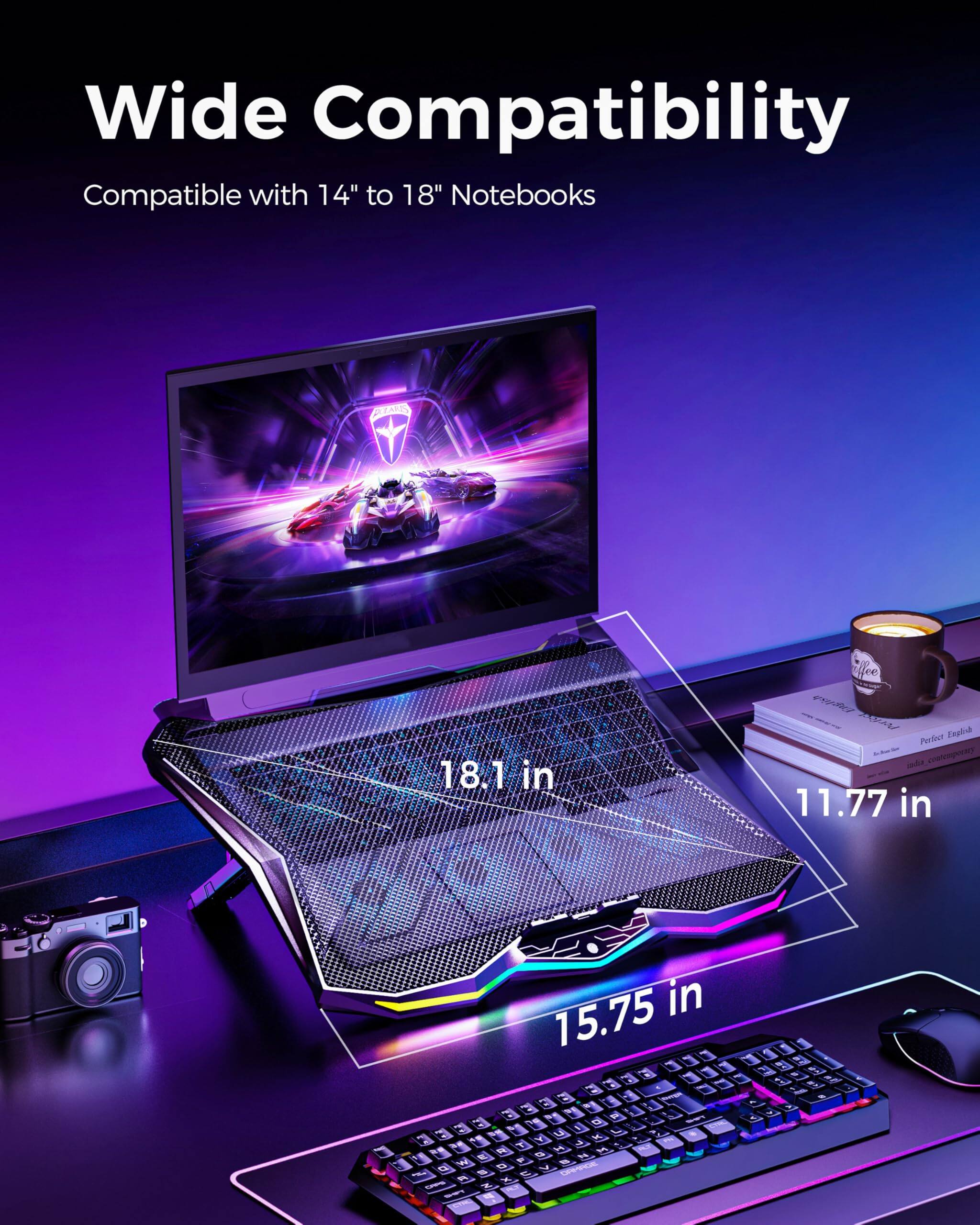 Wide Compatibility  
Compatible with 14" to 18" Notebooks  

18.1 in  
15.75 in  
11.77 in