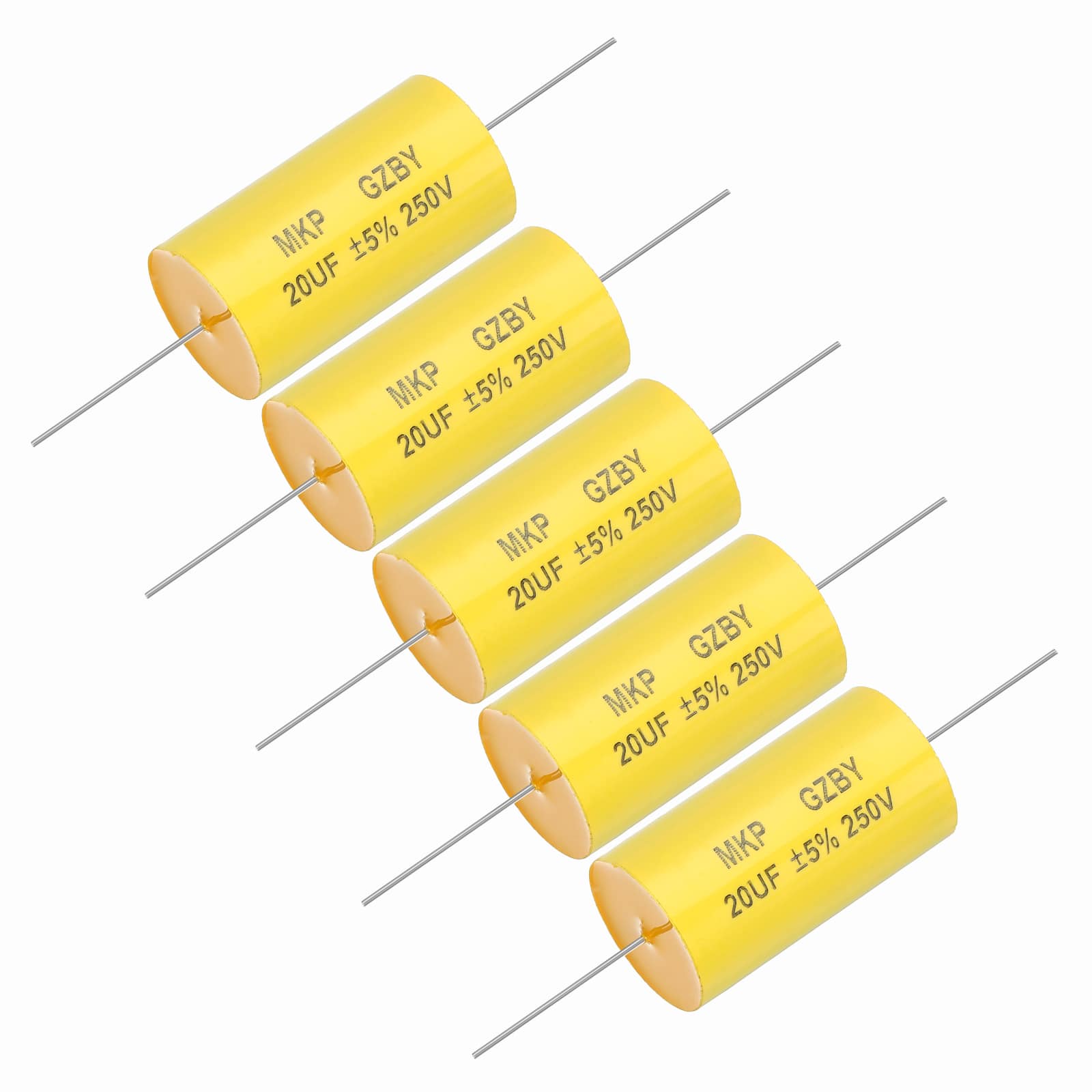 Unique Bargains - 5pcs 20uf Frequency Divider Capacitor, 250V Axial Audio Speaker Crossover MKP Film Capacitor - Yellow