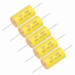 Unique Bargains - 5pcs 20uf Frequency Divider Capacitor, 250V Axial Audio Speaker Crossover MKP Film Capacitor - Yellow