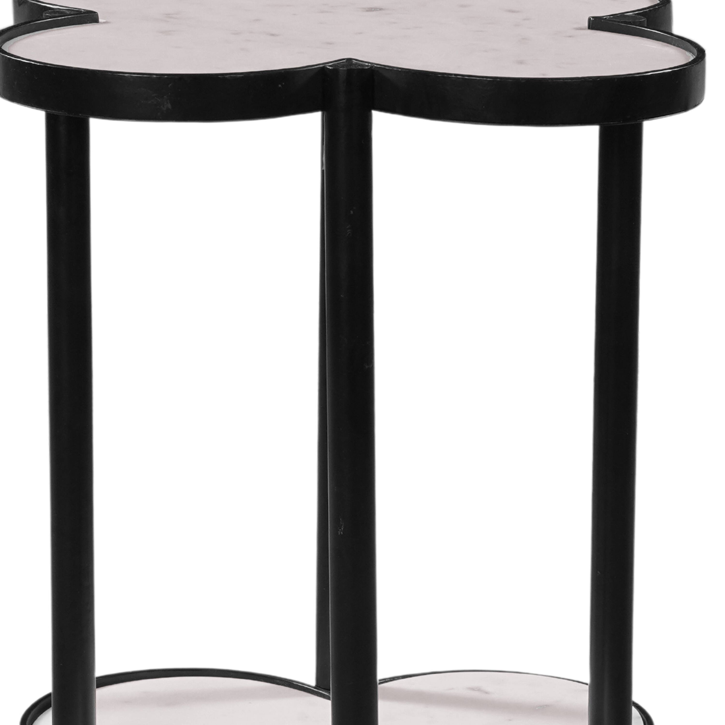 Alt View 4. Manhattan Lane - Chloe Side End Table, White Genuine Marble Clover Shape Top With Black Iron Frame - Black, White.