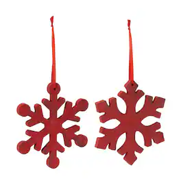 BreeBe - Fir Wood Snowflake Ornament (Set of 12) - Red