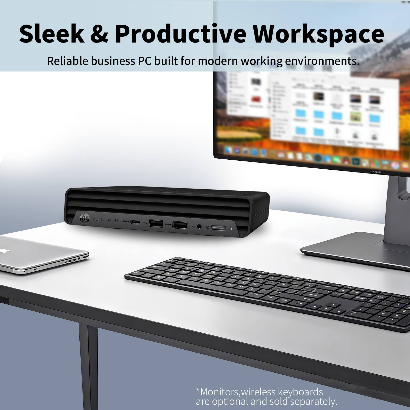 Sleek & Productive Workspace  
Reliable business PC built for modern working environments.  

*Monitors, wireless keyboards are optional and sold separately.