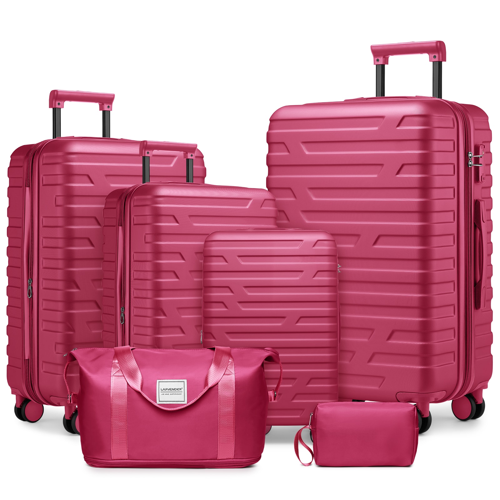 LOVMOR - 6-Piece Luggage Set TSA Spinner Expandable Duffel Bag Duffel Bags Red - Rose Red
