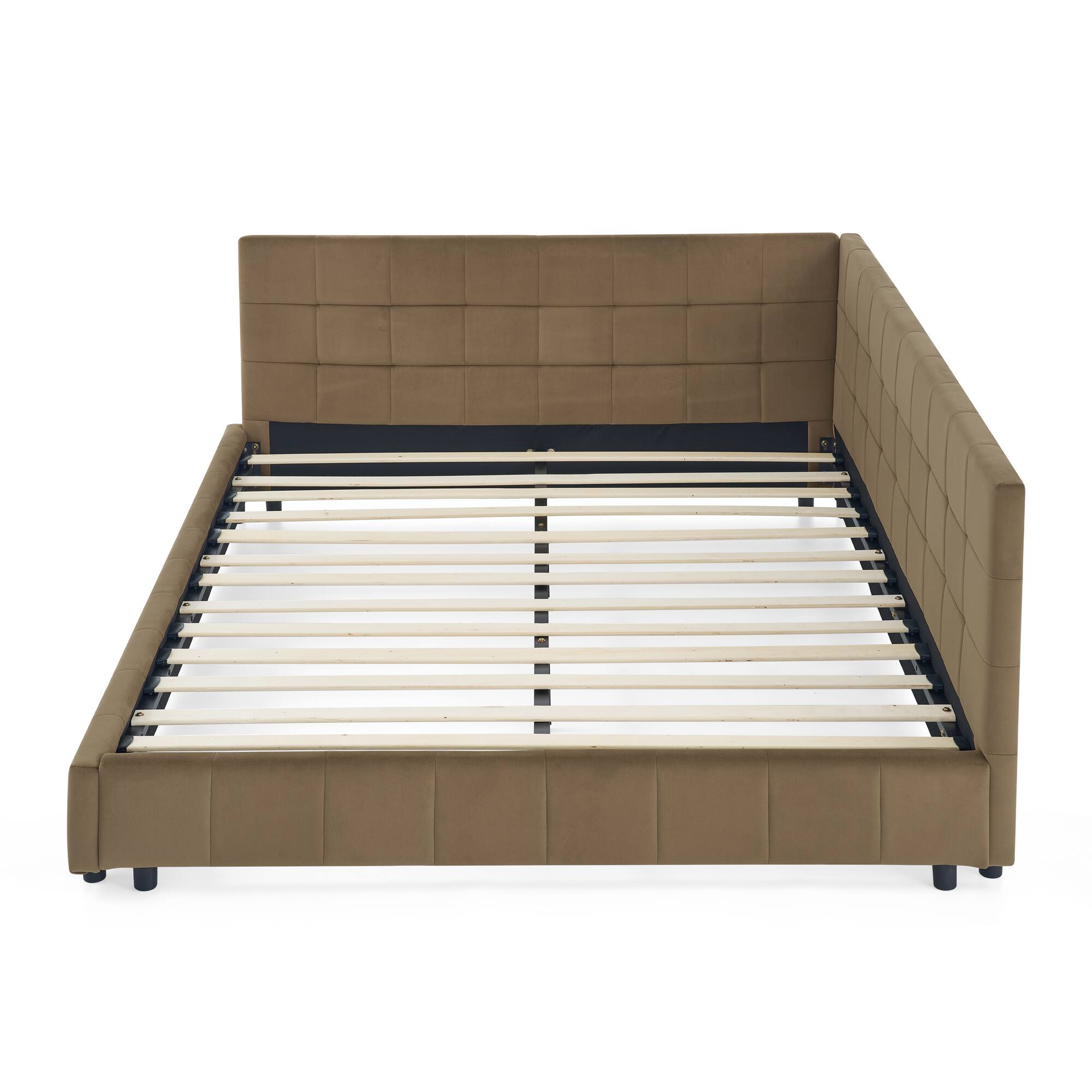 Alt View 1. Anysun - Queen Velvet Tufted Sofa Bed Frame - with Comfortable Backrest & Armrests for Bedroom or Living Room - Brown.