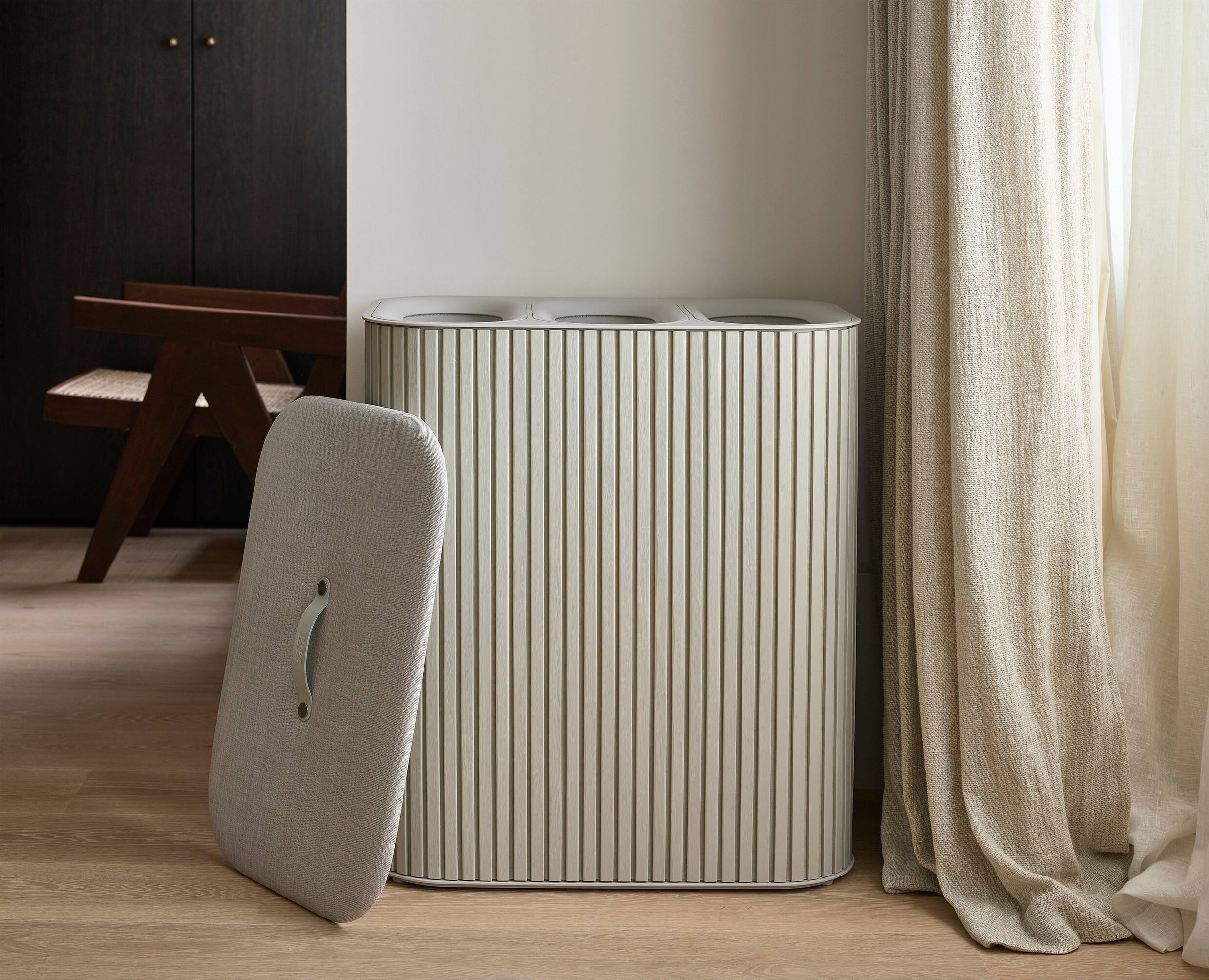 Alt View 2. Joseph Joseph - Tota Trio Luxe 90-liter Bamboo Laundry Separation Hamper - Ecru.