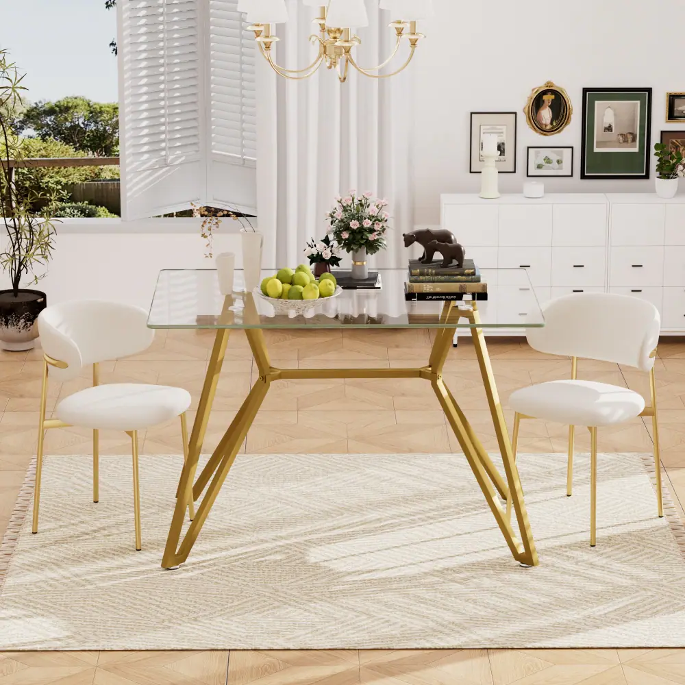 Front. Lirago - Rectangular Dining Table with Tempered Glass Top and Gold Metal Legs for 6 People 30.3"H x 29.5"D x 47.3"W - Clear.