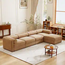 Anysun - Modular L-Shape 4-Seat Sectional Sofa with Storage - Cylindrical Backrest & Armrests, Deep Comfort Seating - Camel
