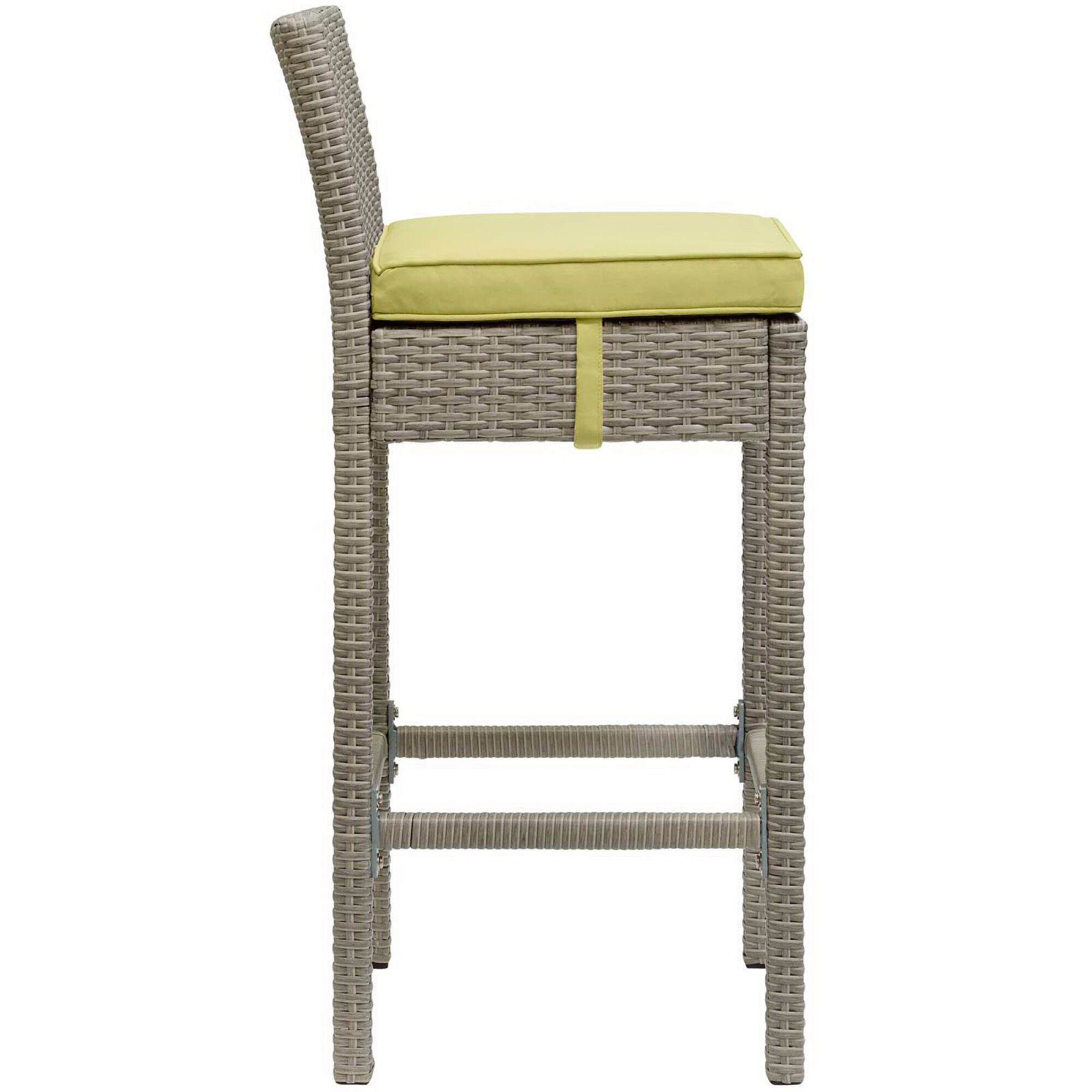 Back. Modway - Conduit Outdoor Patio Wicker Rattan Bar Stool Set of 4 by Modway - Light Gray Peridot.