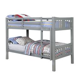 Manhattan Lane - Slatted Twin Over Twin Bunk Bed with Attached Ladder, Gray - Gray