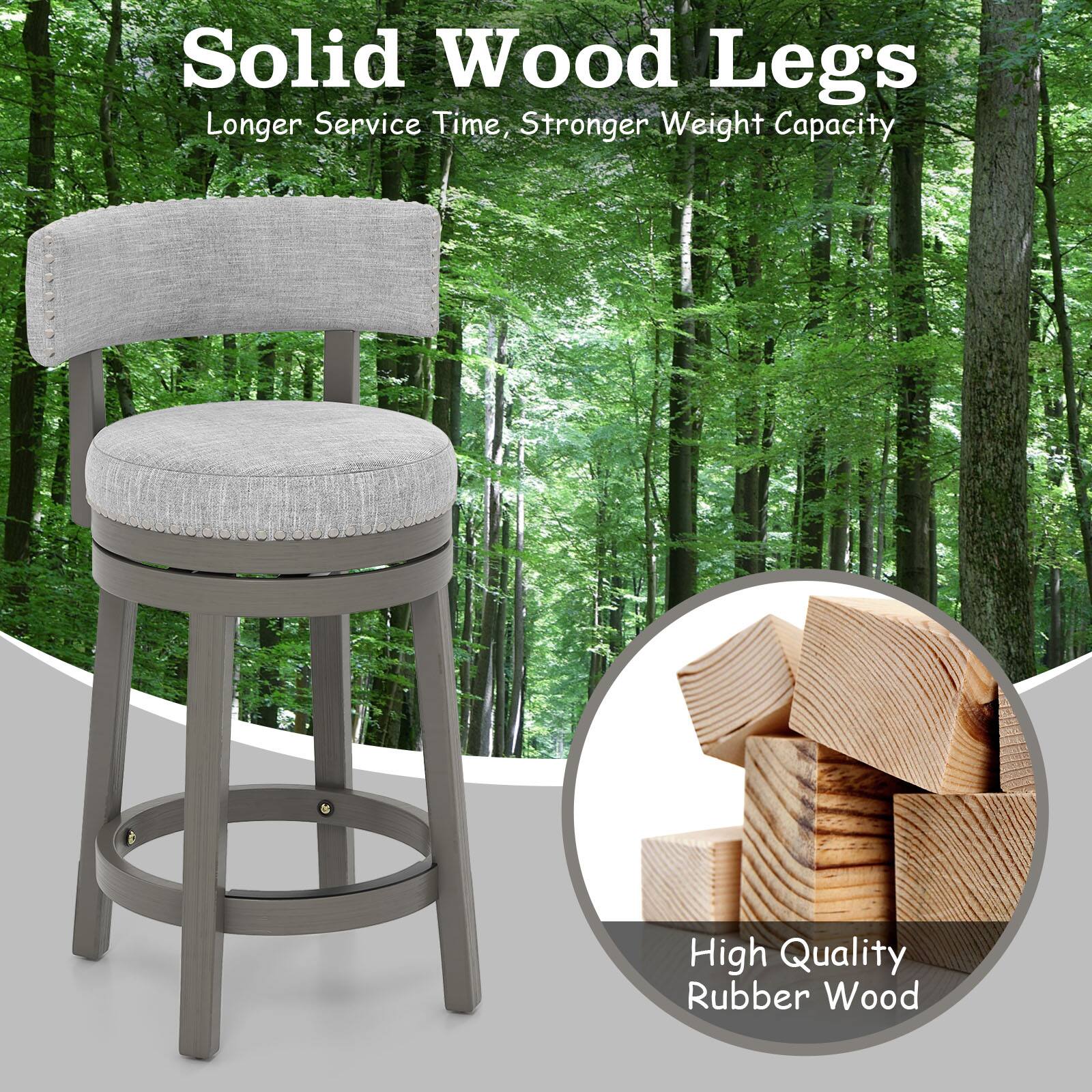 Solid Wood Legs, Longer Service Time, Stronger Weight Capacity, High Quality Rubber Wood