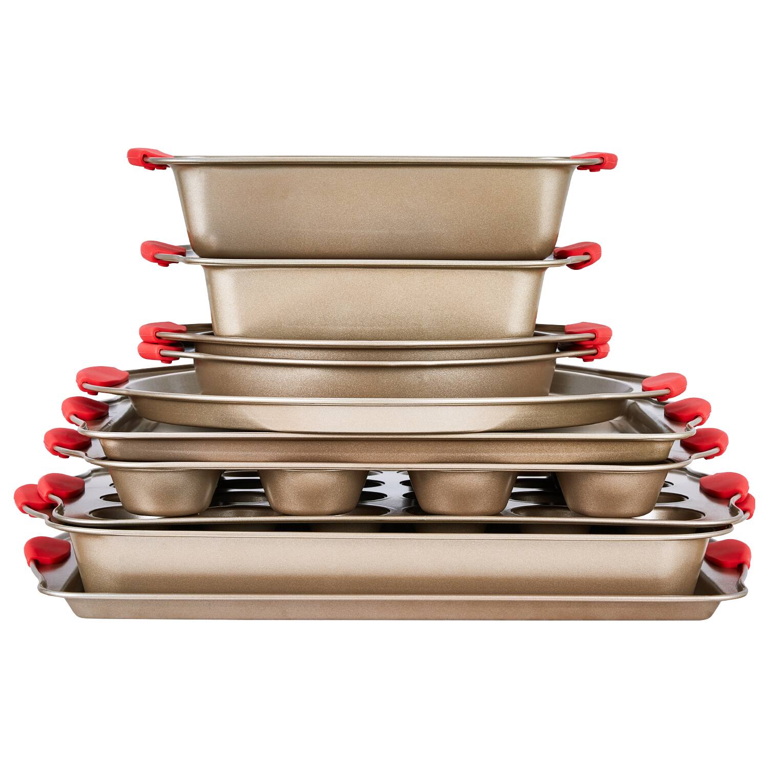 Alt View 5. VEVOR - Baking Pans Set, 10-Piece, Nonstick Carbon Steel Cookware Sheets & Trays, Stackable Kitchen Oven Bakeware Cooking Sets - Gold.