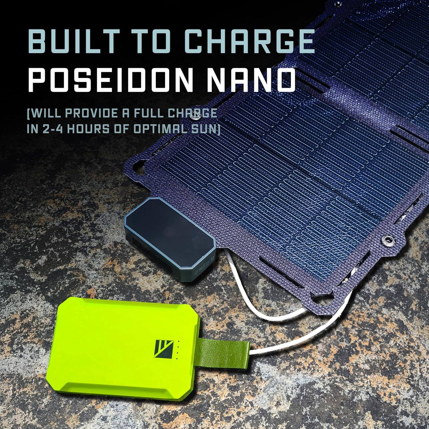 BUILT TO CHARGE POSEIDON NANO  
(WILL PROVIDE A FULL CHARGE IN 2-4 HOURS OF OPTIMAL SUN)