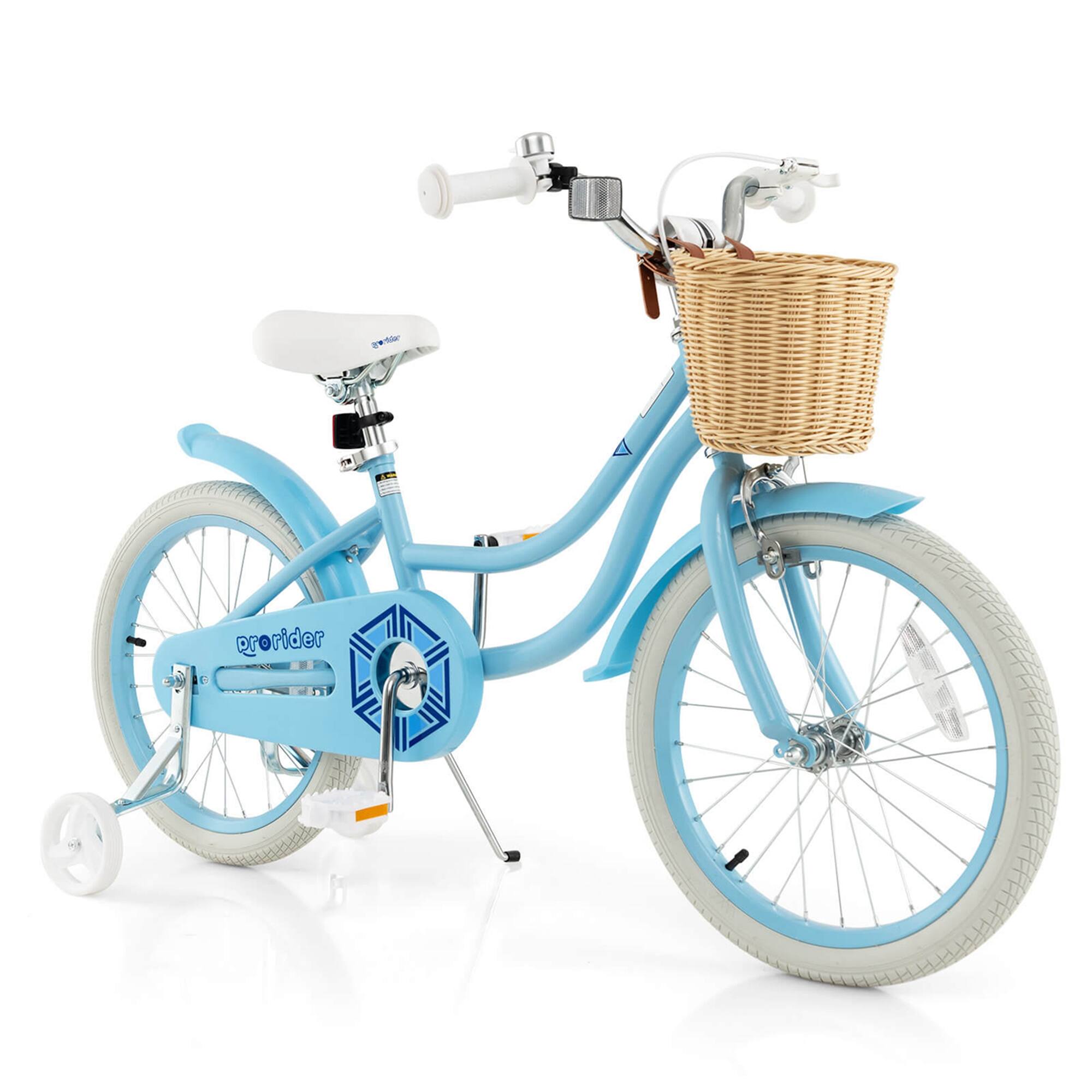 Costway - 18" Kid's Bike with Training Wheels Adjustable Handlebar Seat Handbrake - Blue