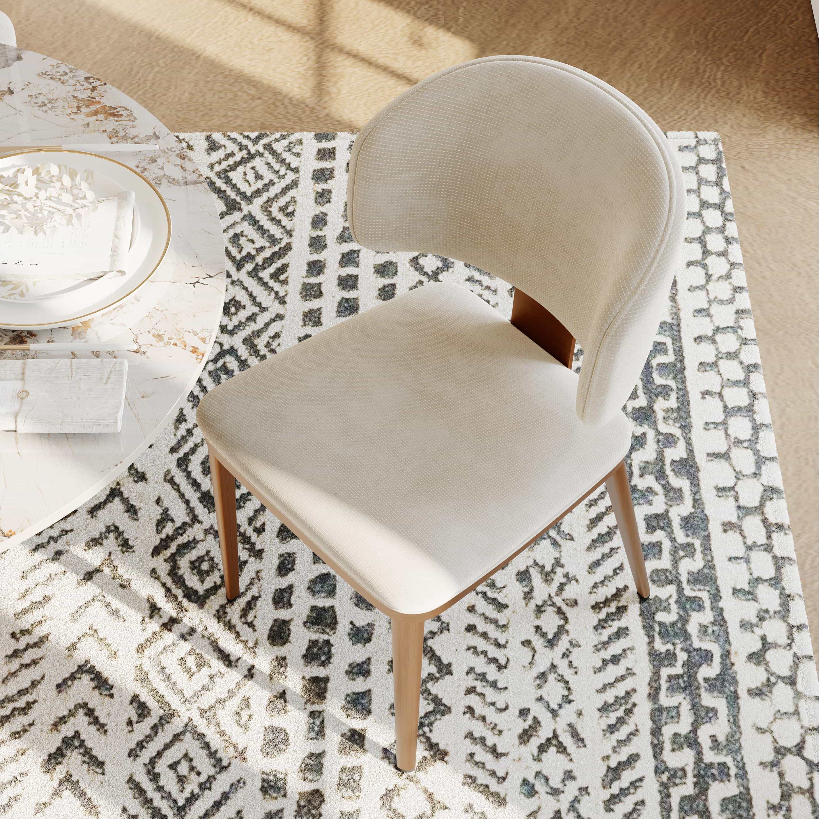 Back. POVISON - Modern Upholstered Dining Chairs Set of 2, Cotton Linen Accent Chairs, Side Chairs with Curved Back, Fully Assembled - Beige & Bronze.