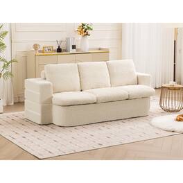 Brick Attic - 80" Convertible Folding Sofa Bed with Teddy Fabric, No Assembly Needed - Beige