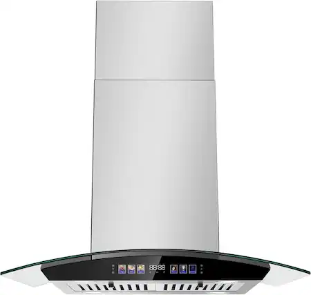 Front. Lycvki - 30 Inch Island Range Hood 700 CFM Ceiling Mount Tempered Glass Color Gesture Touch 3 Speed 4 LED - Stainless Steel.