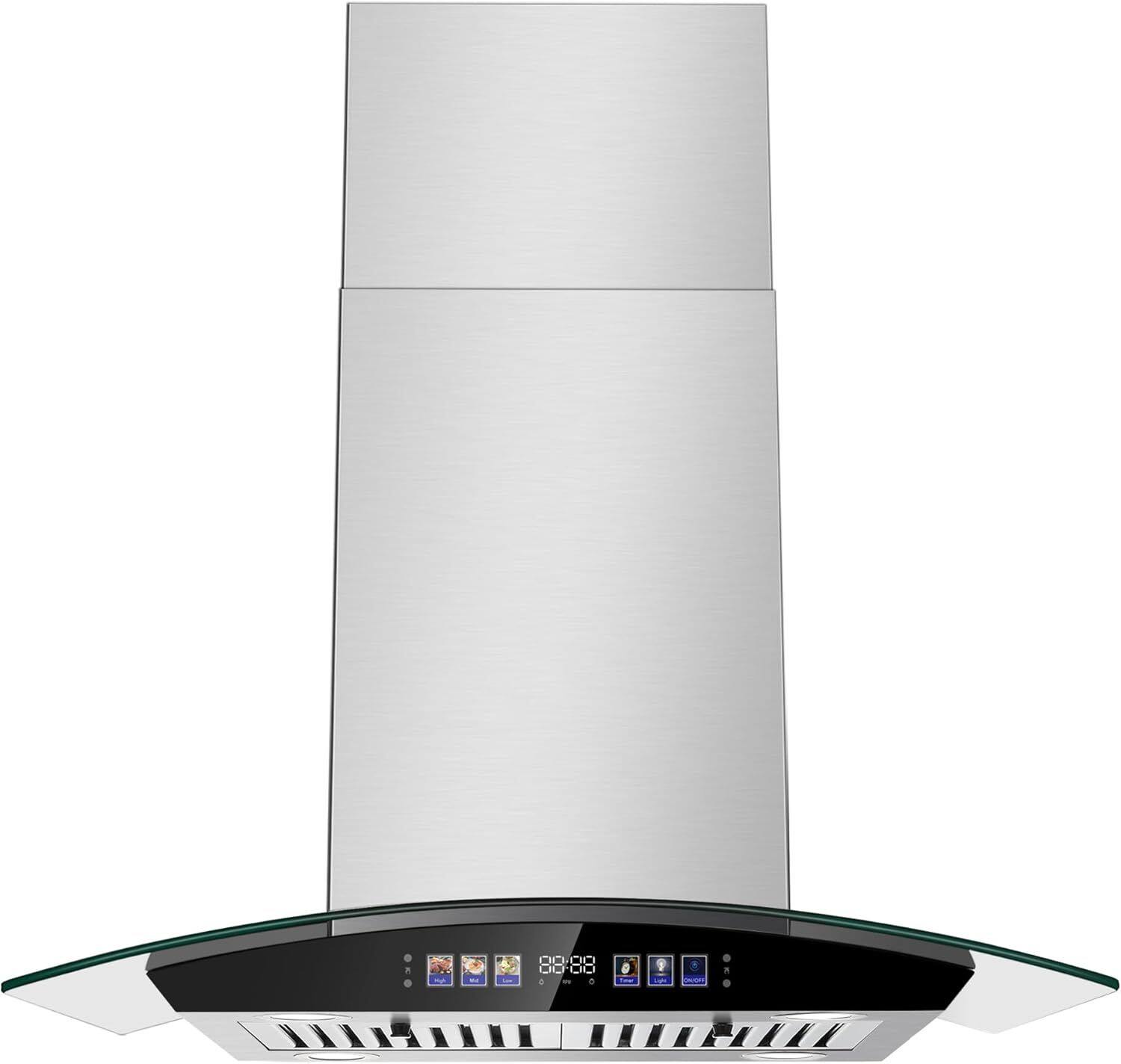 Front. Lycvki - 30 Inch Island Range Hood 700 CFM Ceiling Mount Tempered Glass Color Gesture Touch 3 Speed 4 LED - Stainless Steel.