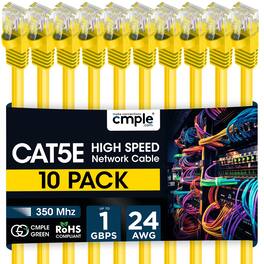 Cmple.com - Cmple - 10 Pack Cat5e Ethernet Cable 15ft Internet Cables, RJ45 Connectors 1Gbps LAN Patch Cord 350Mhz Wire - Yellow