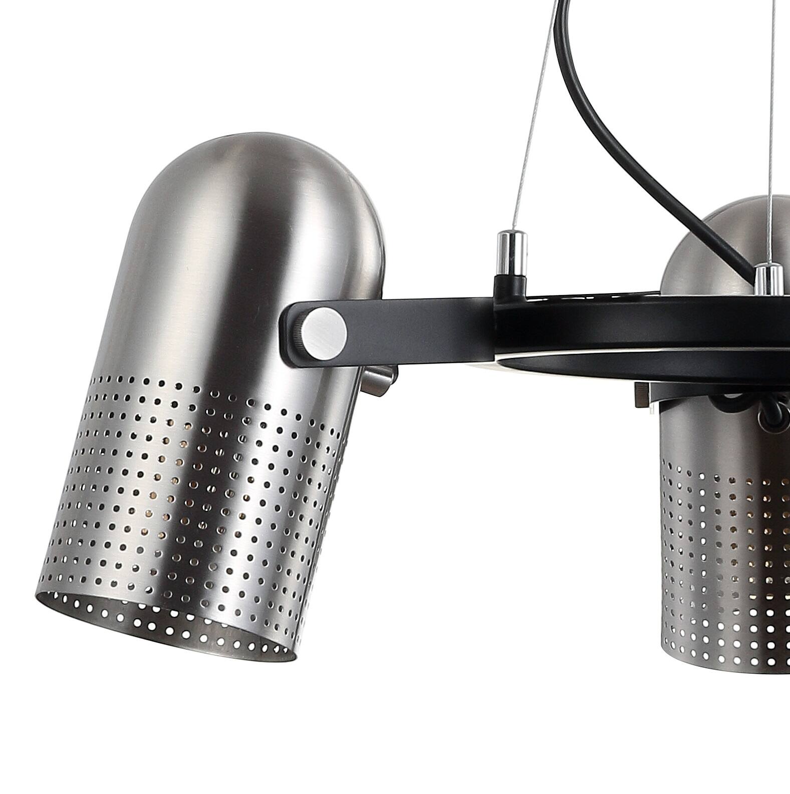 Alt View 4. Jonathan Y - Loki 22" 3-Light Adjustable Metal LED Chandelier, Brushed Nickel/Black - Brushed Nickel/Black.