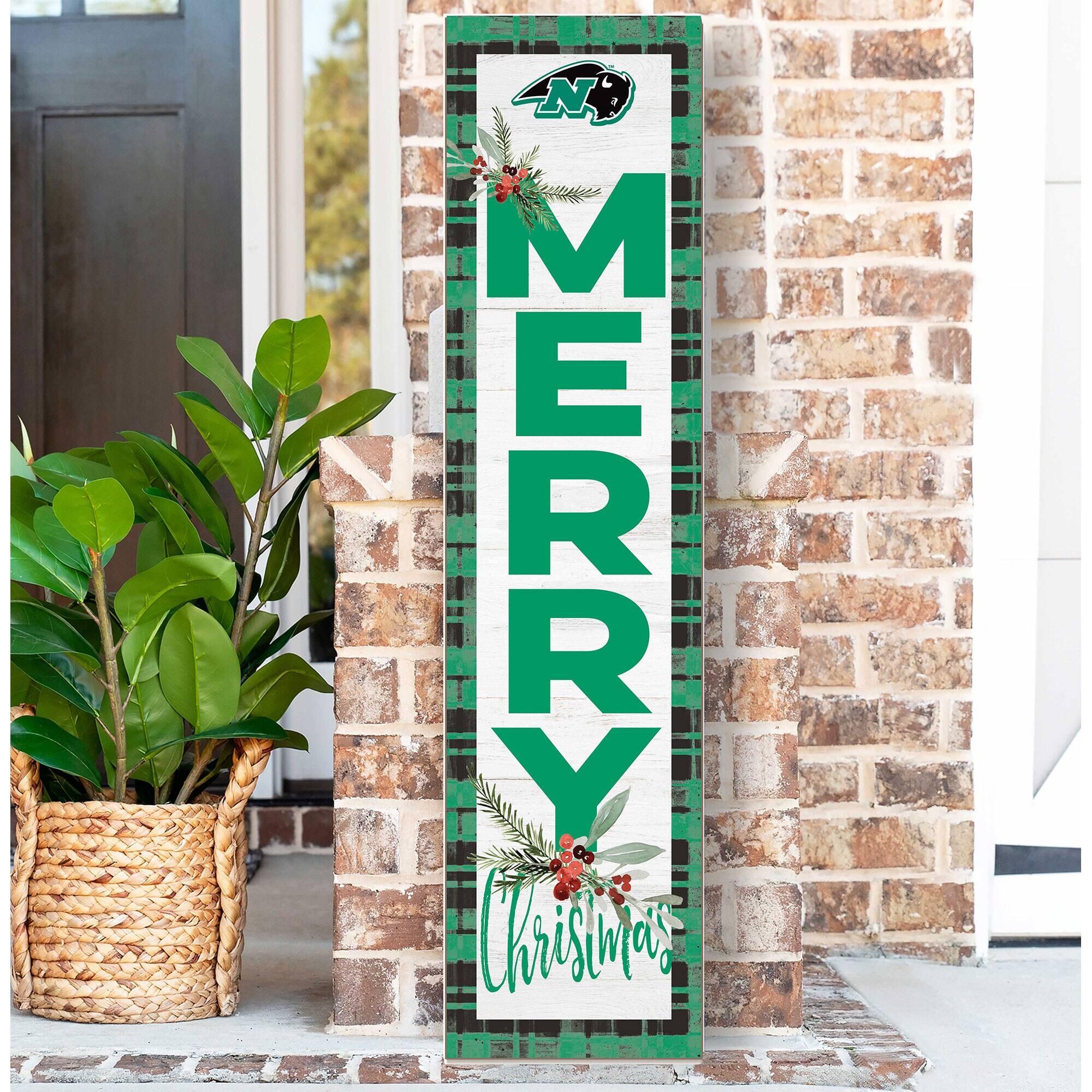 Alt View 1. Jardine - Nichols College Bison 12'' x 48'' Outdoor Merry Christmas Leaner - White.