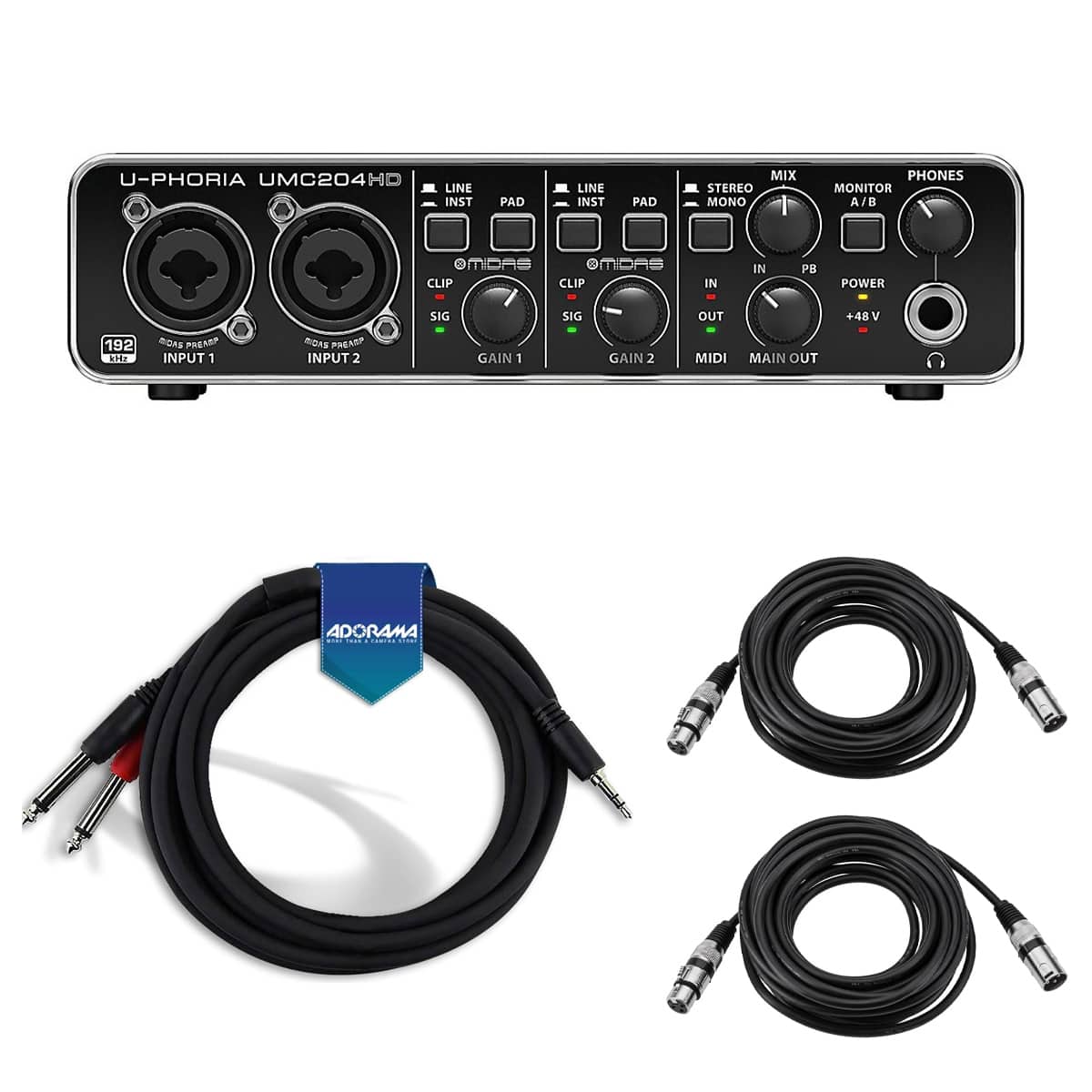 Behringer - U-Phoria UMC204HD Audiophile 2x4 USB Audio/MIDI Interface with Cables