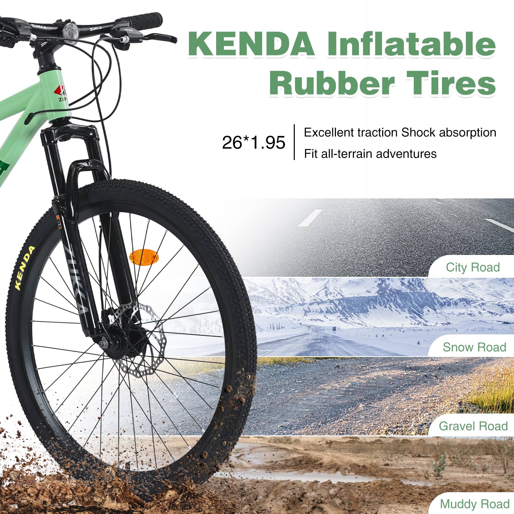 KENDA Inflatable Rubber Tires  
26*1.95  
Excellent traction Shock absorption  
Fit all-terrain adventures  

City Road  
Snow Road  
Gravel Road  
Muddy Road