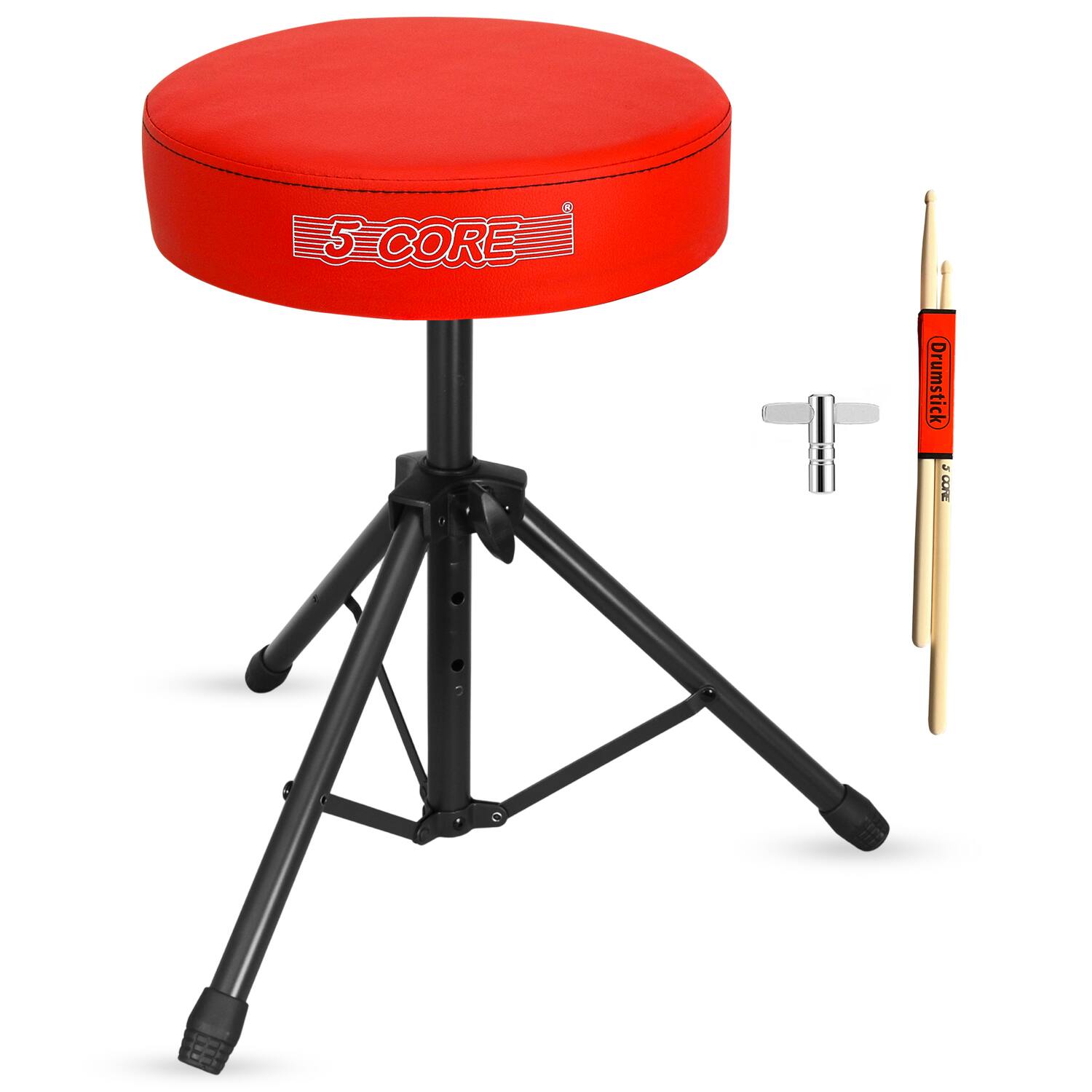 5 CORE - Drum Throne 3" Thick Padded Memory Foam Comfortable Drummer Stool 330Lb Capacity Adjustable - Red