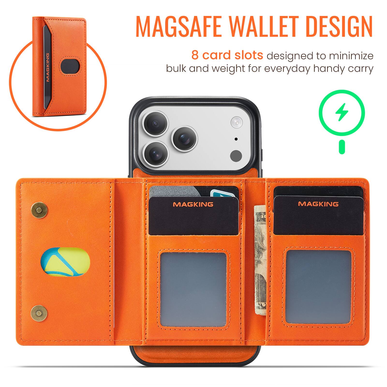 MAGSAFE WALLET DESIGN  
8 card slots designed to minimize bulk and weight for everyday handy carry