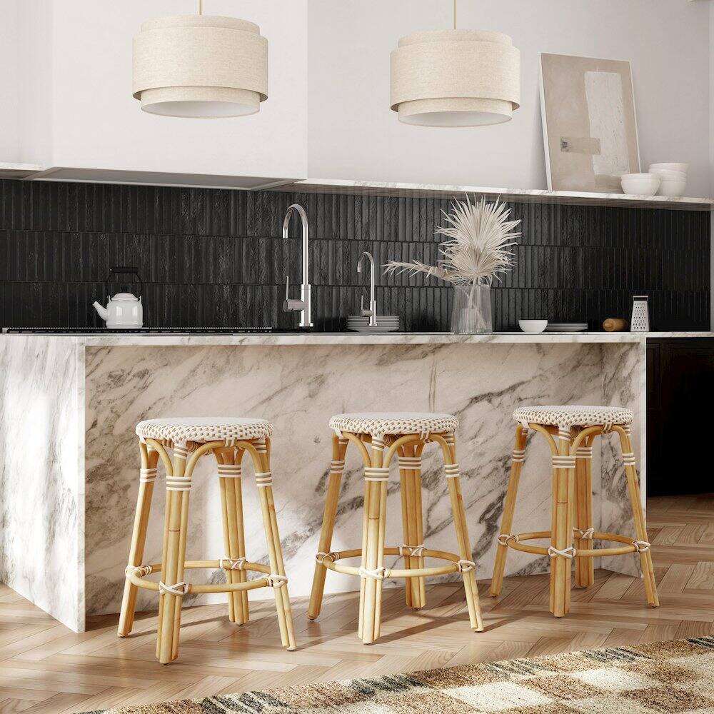 Alt View 6. Butler Specialty - Tobias Rattan Round 24" Counter Stool - White And Tan Dot.