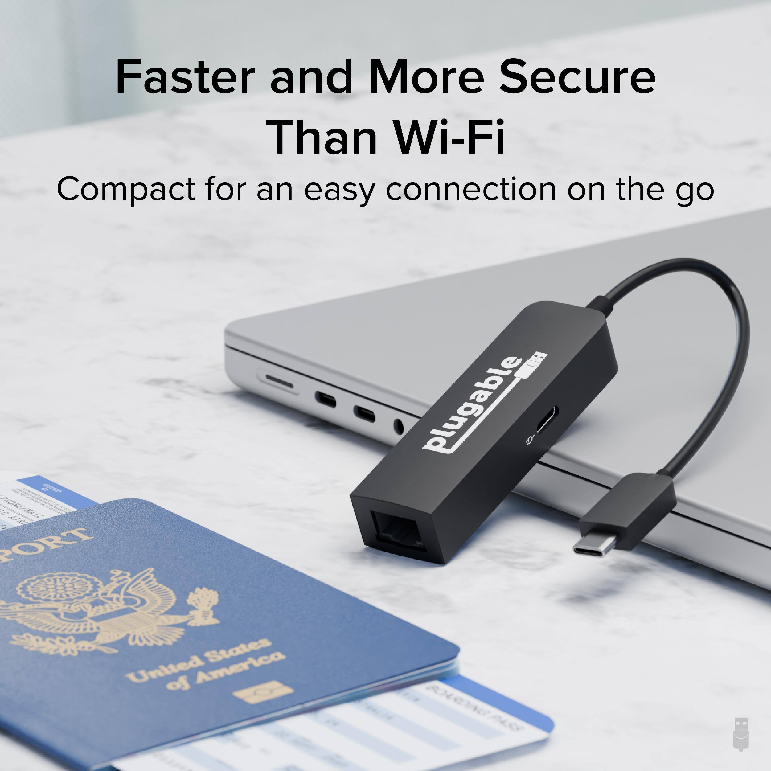 Faster and More Secure Than Wi-Fi  
Compact for an easy connection on the go  

Plugable  

PORT  
United States of America