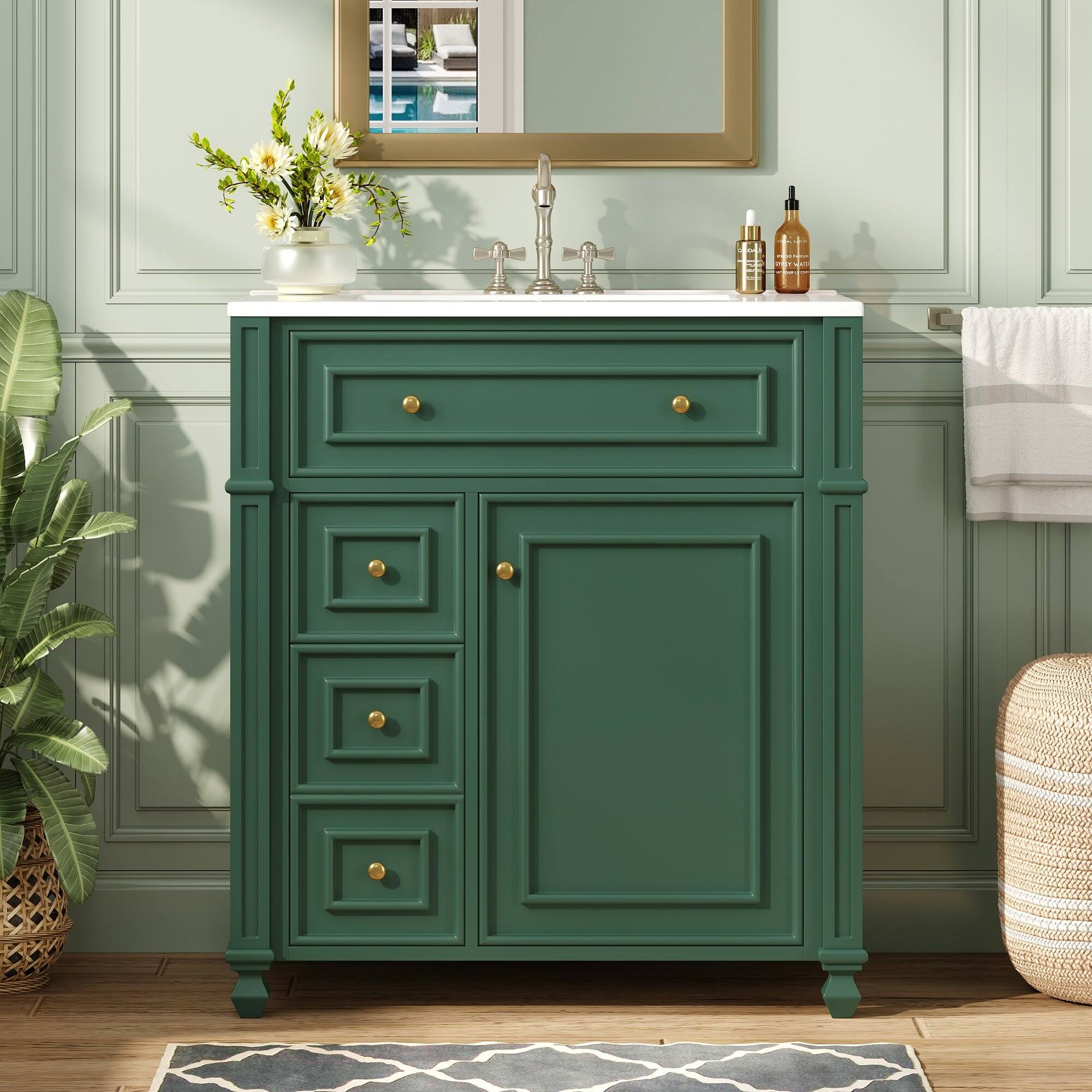 Alt View 1. Boyel Living - 30 Inch French Style Bathroom Vanity with Ceramic Sink and Storage Green - Green.